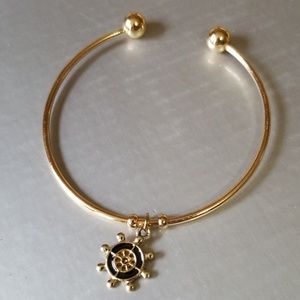 Nautical Ship Helm Gold Tone Cuff Bangle Bracelet